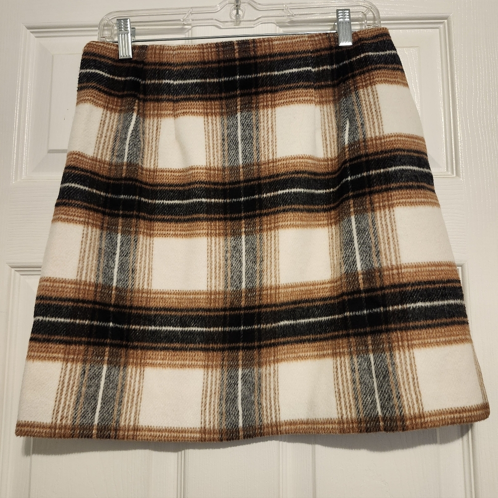 NWT Loft Brown And White Plaid Mini Skirt Size 2